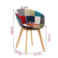 Set of 2 Dining Chairs, Modern Upholstered Accent Chairs with Wood Legs and Curved Backrest, Leisure Chairs Side Chairs with Patchwork Seat for Living Room Dining Room Kitchen, Multi-color