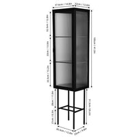 Metal Tall Display Cupboard, Freestanding Console Storage Cabinet with Glass Door & Three Detachable Shelves, Slim Cabinet Single Door Sideboard for Living Room, 14.80"Lx12.60"Wx61.50"H, Black