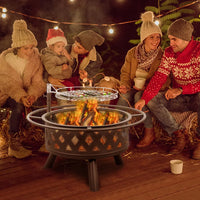 Fire Pit, 30in Round Wood Burning Fire Pit Outdoor Fireplace with with Cooking Grill Firepit, Grill Adjustable Cooking Grate Firepits for Patio/Backyard/Bonfire, Black