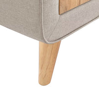 Storage Nightstand with 2 Drawers and 2 Round Handles, Linen Upholstered Wooden Bedside Table with 4 Legs, Storage Nightstand for Bedroom Living Room, Beige