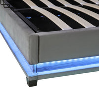 Queen Size Platform Bed with LED Lights,Upholstered Storage Bed with Hydraulic Storage System,Solid Wood Bed Frame with Adjustable Tufted Headboard,Lift Up Storage Bed,No Box Spring Needed,Gray