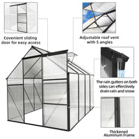 6x8 FT Plant Greenhouse with Sliding Door,Walk-in Polycarbonate Greenhouse with Raised Base and Anchor Aluminum Heavy Duty Greenhouses Kits for Outdoor Backyard in All Season,Black