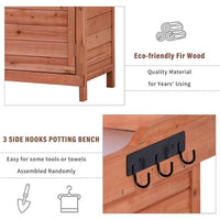 39" Outdoor Potting Bench Table, Rustic Garden Wood Workstation, Waterproof Tool Shed, Storage Cabinet Garden Shed with 2-Tier Shelves and Side Hook, for Mudroom, Backyard, Orange