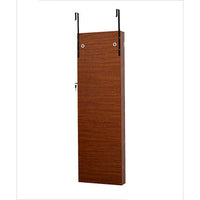 Mirror Jewelry Cabinet, 47.2"H Jewelry Cabinet Mirrored Furniture, Wall Mount and Over The Door Wooden Mirror Cabinet with Outside Full Length Dressing Mirror and Inside Small Mirror, Oak