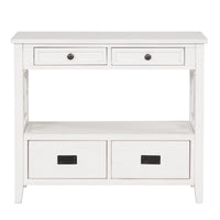 36" Modern Farmhouse Console Table, Wood Entryway Table with 4 Drawers and 1 Shelf, Sofa Table Side Table with Thick Table Top for Living Room, Hallway and Bedroom, Easily Assembly, Antique White