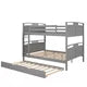 Bunk Beds, Full Size Wood Bed Frame with Twin Size Trundle, Convertible to 2 Full Size Platform Bed, Bunk Bed with Ladder and Safety Rails for Kids Teens Adults, Gray