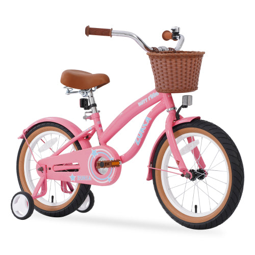 Kids Bike, 16 Inch Girls Bike with Basket for Ages 4-7 Years, Kids' Bicycles with Handbrake, Kickstand, Training Wheels, Pink