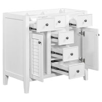 36" Bathroom Vanity Without Sink, Free Standing Single Bathroom Vanity with Two Cabinets and Five Drawers, Solid Wood Frame Bathroom Vanity Cabinet with Soft Closing Louvered Doors, White
