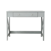 Modern Writing Computer Desk with 1 Storage Drawer, Home Office Wood Study Table Makeup Vanity Table Desk with X-Leg Design, Accent Console Table for Living Room, Bedroom and Office, Gray