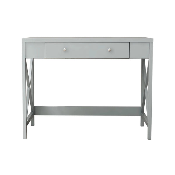 Modern Writing Computer Desk with 1 Storage Drawer, Home Office Wood Study Table Makeup Vanity Table Desk with X-Leg Design, Accent Console Table for Living Room, Bedroom and Office, Gray