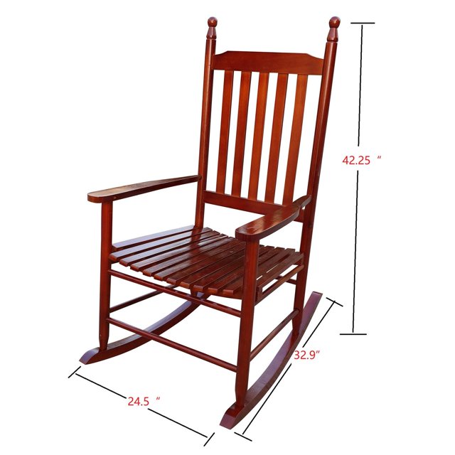 Wooden Porch Rocker Chair, Outdoor/Indoor Rocking Chair with 280lbs Weight Capacity, Outdoor Rocker for Relax, Easy to Assemble, 24.5''(L) x 32.85''(W) x 45.25''(H), Brown