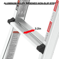 Aluminum Telescoping Extension Step Ladder,Non-Slip Ladder,Multi-Purpose Folding A-Frame Ladder,Portable Multi-Position Ladder with Wheels,300 lbs Weight Rating,Household,Outdoor,17 FT