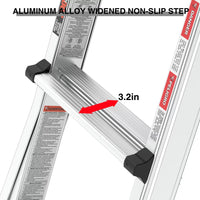 Aluminum Telescoping Extension Step Ladder,Non-Slip Ladder,Multi-Purpose Folding A-Frame Ladder,Portable Multi-Position Ladder with Wheels,300 lbs Weight Rating,Household,Outdoor,17 FT