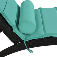 Patio Wicker Sun Lounger, PE Rattan Foldable Chaise Lounger with Removable Cushion and Bolster Pillow(Blue)