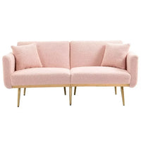 Accent Sofa, Tufted Loveseat Sofa, Convertible Sofa Bed with Two Pillow, Sleeper Sofa Couch with Metal Legs and Adjustable Backrest, Modern Recliner Sofa for Living Room, Bedroom, Offices, Pink