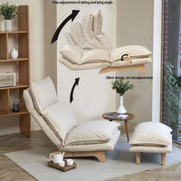Lazy Chair with Ottoman, Modern Accent Lounge Chair Single Leisure Upholstered Sofa with Adjustable Back, Contemporary Chair Set with Armrests, Reading Chair for Living Room & Bedroom, White