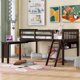 Twin Size Loft Bed with Removable Desk,Solid Wood Loft Bed Frame with Ladder and Safety Guardrail,Multifuctional Low Loft Bed for Girls Boys,Espresso