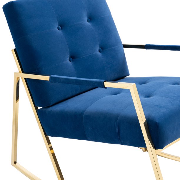 Velvet Padded Rocking Chair with Metal Feet, Accent Chair with Armrest and Backrest, Leisure Chair for Lounge Room, Bedroom, Office, Living Room and Patio Garden, Navy