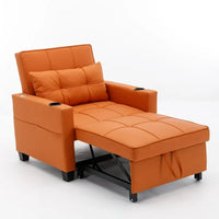 3 in 1 Convertible Chair Bed, Pull Out Folding Lounger Sleeper Chair Bed, Fabric Sofa Bed Sleeper Armchair with USB Ports & Pillow, Adjustable Futon Sleeper Couch Bed for Living Room, (Orange Leather)