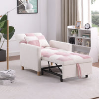3 in 1 Convertible Sleeper Sofa, 3 Position Adjustable Sofa bed with Pillow and Armrest, Pull Out Chair Bed, Folding Lounge Sleeper, Futon Sleeper Couch Bed for Living Room Bedroom office, Pink