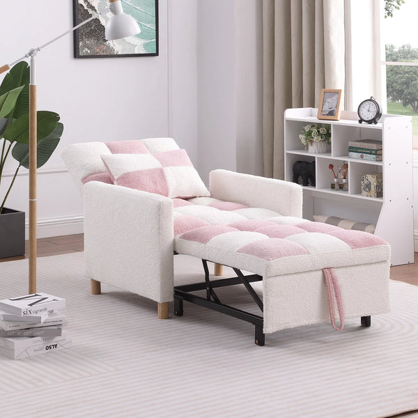 3 in 1 Convertible Sleeper Sofa, 3 Position Adjustable Sofa bed with Pillow and Armrest, Pull Out Chair Bed, Folding Lounge Sleeper, Futon Sleeper Couch Bed for Living Room Bedroom office, Pink
