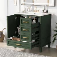 30" Bathroom Vanity in Green, Modern Bathroom Cabinet with Sink Combo Set, Bathroom Storage Cabinet with a Soft Closing Door and 3 Drawers, Solid Wood Frame&MDF