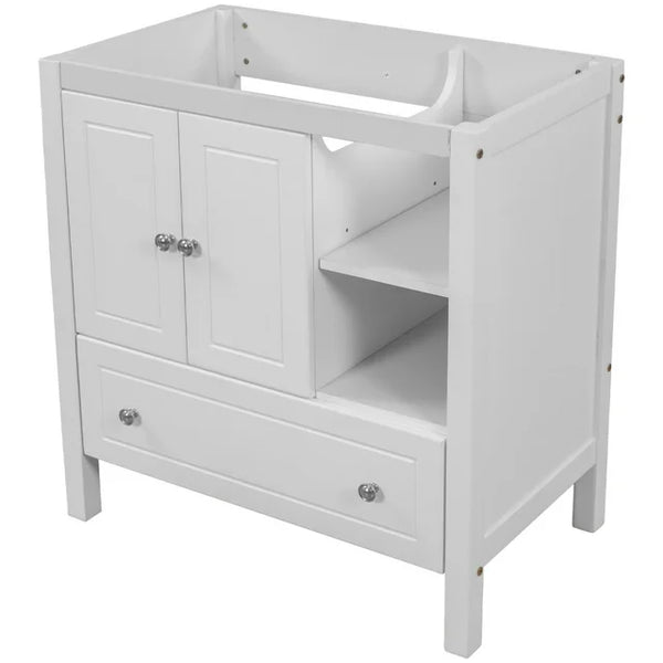 30" Bathroom Vanity Without Sink, Bathroom Vanity Cabinet Base Only, Freestanding Bath Vanity with Soft Close Doors and Drawer, Solid Wood Frame Bathroom Cabinet with Adjustable Shelf, White