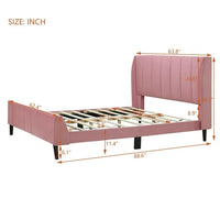 Queen Bed Frame, Velvet Upholstered Platform Bed with Tufted Headboard and 10 Wooden Slats, Modern Platform Bed Frame for Kids Teens Adults, Pink
