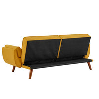76" Linen Futon Sofa Bed with Adjustable Backrest, Upholstered Loveseat Couch with Solid Wood Legs and 2 Pillows, Convertible Sleeper Sofa for Small Space Living Room Bedroom Office, Yellow