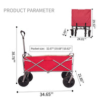 Collapsible Heavy-Duty Wagon with Double Brake and Anti-Steel Frame,Multipurpose Wagon Cart,Folding Camp Wagon Cart with Flexible Handle and Wheels, Utility Pull Cart Grocery Cart with Two Extra Bags