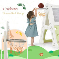 7 in 1 Toddler Climber and Slide Set Indoor Outdoor Backyard Kids Playground Climber Slide Playset with Tunnel, Climber, Whiteboard, Building Block Baseplates and Basketball Hoop for Babies, Green