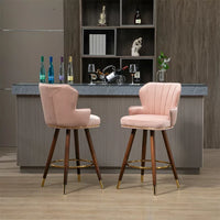 Swivel Bar Stools Set of 2, 360° Swivel Counter Height Barstools with Tufted Backrest, Golden Stripe and Footrest, 27.9 Inch Modern Upholstered Bar Chairs for Home Kitchen Island, Pink