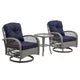 Outdoor Swivel Rocker Patio Chairs Set of 2 and Matching Glass Top Side Table, 3 Piece Wicker Patio Bistro Set with Premium Fabric Cushions for Patio, Porch, Garden, Balcony, Navy Blue