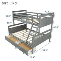 Twin Over Full Bunk Bed with Two Storage Drawers, Ladder and Safety Guardrail for Kids, Teens, Adults, No Spring Box Needed, Gray