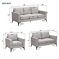 3 Piece Living Room Sofa Set with Armrest, Modern Linen Fabric Upholstered Couch Furniture Set Including 3-Seat Sofa Couch Loveseat and Single Sofa Chair Sofas (1+2+3-Seat Couch), Beige