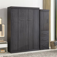 Full Size Murphy Bed with Wardrobe and Drawers, Modern Wall Bed Can Be Folded into a Cabinet, Full Size Storage Bed Frame for Multipurpose Guest Room or Home Office, Space-Saving Design, Gray