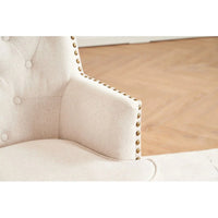 Accent Chair with Ottoman,Upholstered Sofa Chair and Foot Stool Set,Linen Reading Chair with Nail Head Trim,Tufted Arm Chair with Solid Wood Legs,for Living room Bedroom Office,Beige