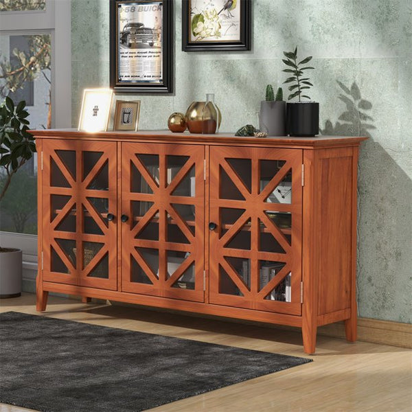 Storage Cabinet with 3 Doors & Adjustable Shelves, Modern Console Table Sideboard Buffet with Metal Door Handles, 62.2’’ Multi-use Accent Cabinet Entertainment Center for Living Room, Brown