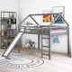 Full Size Loft Bed with Slide,Roof and Ladder, Wooden House Bed Frame for Kids Teens Girls Boys, Playhouse Bed, No Box Spring Needed, Gray
