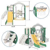 5 in 1 Toddler Slide and Swing Set, Kids Playground Climber Slide Playset with Basketball Hoop Freestanding Combination, Indoor & Outdoor Toys for Babies Kids, Green