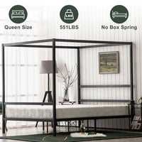 Metal Canopy Bed Frame King,Strong Bed Frame with Center Support Legs, 2 Horizontal Bar, Platform Bed Frame for Adults, Weight Capacity 661 Pounds