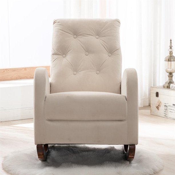 Living Room Rocking Chair, Comfortable Rocker Fabric Padded Seat, Loun ...