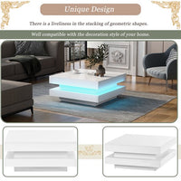 LED Coffee Table,High Gloss End Table with 16-Color LED Lights,2-Tier Square Coffee Table with A Remote Control,Minimalist Design Center Table for Living Room Office,31.5"x31.5"x14.2",White