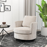 31.9"W Chenille Swivel Accent Barrel Chair, Modern Round Oversized Barrel Chairs, Sofa Lounge Accent Chair, 360 Degree Club Chair, Leisure Arm Chair for Bedroom, Living Room, Hotel, Office, Beige