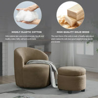 Swivel Barrel Chair with Round Storage Chair, Swivel Accent Chairs for Living Room with Ottoman/Footrest, 360 ° Swivel Club Chairs, Upholstered Teddy Modern Armchair for Bedroom, Office, Hotel, Coffee