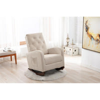 Living Room Rocking Chair, Comfortable Rocker Fabric Padded Seat, Lounge Chair Relax Chair Cushion, Modern High Back Armchair for Nursery, Living Room, Bedroom, Beige