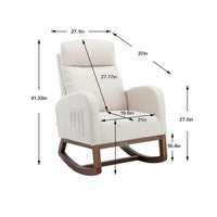 Rocking Armchair, Accent Chair with Headrest, Side Pockets and Wood Base, Living Room Chair for Adults, Weight Capacity 300 Pounds, Beige