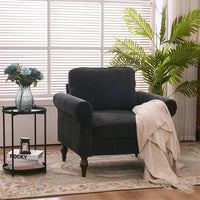Upholstered Accent Chair, Indoor Single Sofa Chair with Curved Armrest and Solid Wood Gourd Foot, Comfy Lounge Armchair, Modern Reading Chair for Living Room Bedroom Office, Black