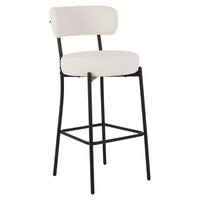 Premium Teddy Fabric Chair Set of 2, Dining Chiar with Iron Frame, Upholstered Large Circle Seat, Footrest, Bar Stools for Kitchen, Bar, Restaurant, White