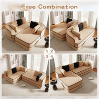 TRIPLE TREE 106" Teddy Fabric 32D Boneless Sofa,Modular Sectional Sofa with Curved Armrest,Contrast Color Design with Pillow,Fluffy Comfy Couch with L Shaped Chaise,for Living Room,No Assembly Required,Camel